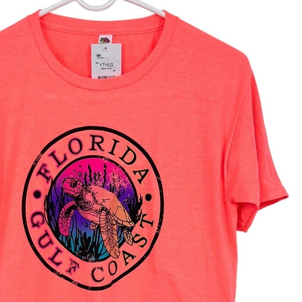 Florida Gulf Coast Sea Turtle T-Shirt Youth Large Coral Heather Graphic Vacation